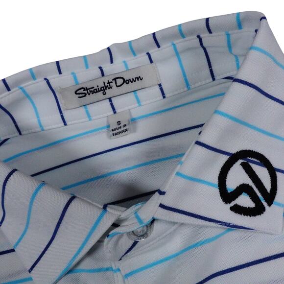 Straight Down Mens Blue Striped EMBROIDERED Golf Polo Shirt Bear Lake Small - Picture 3 of 7